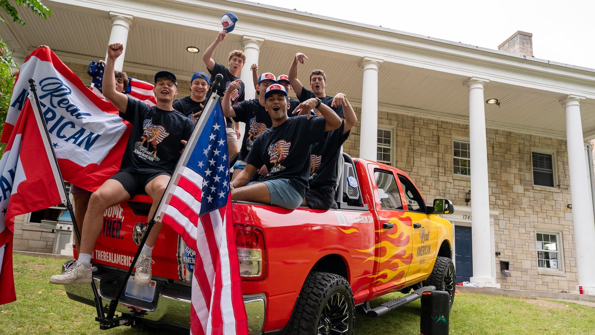 Students at a Real American Beer tailgate activation